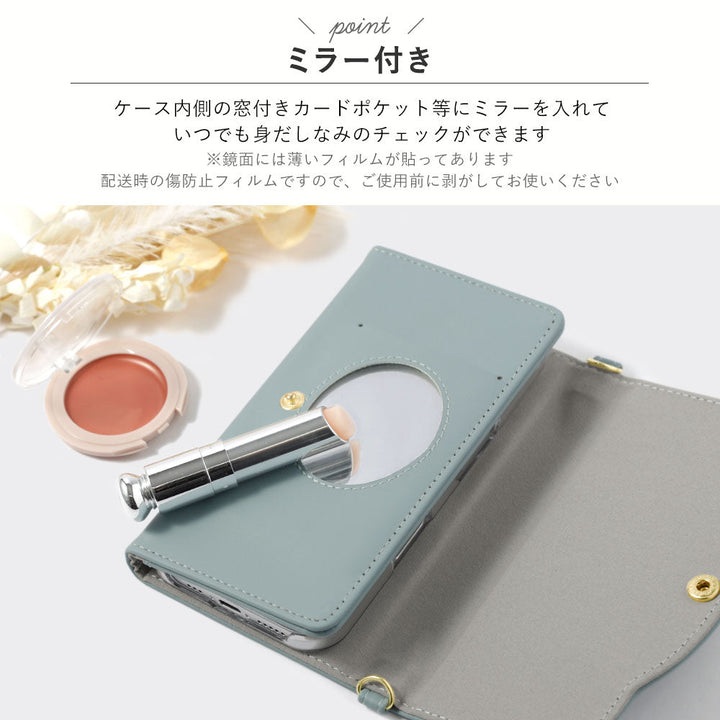 Étui portefeuille avec miroir et sangle, en cuir végan pastel terne, plié en trois, pour la série Xperia