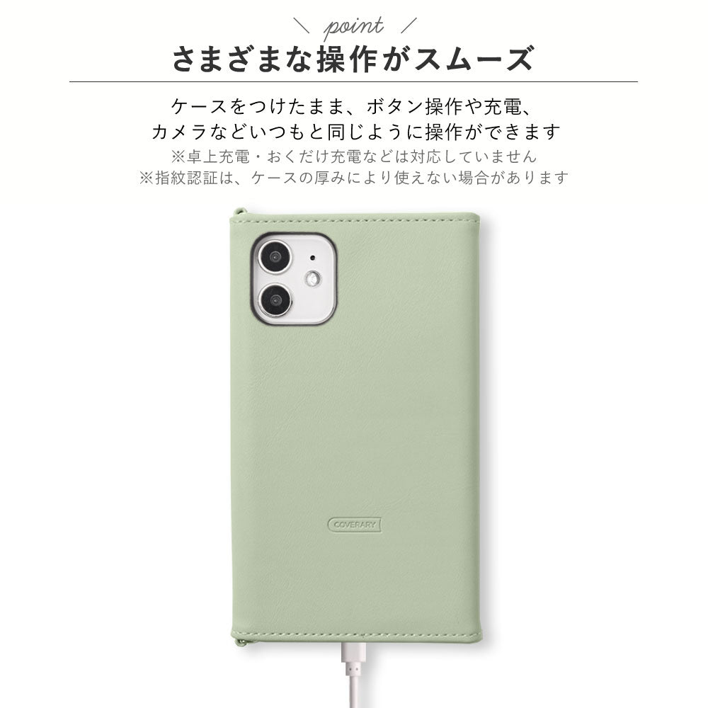 ヴィーガンレザー くすみパステル 三つ折り ミラー＆ストラップ付き 手帳型ケース Galaxyシリーズ