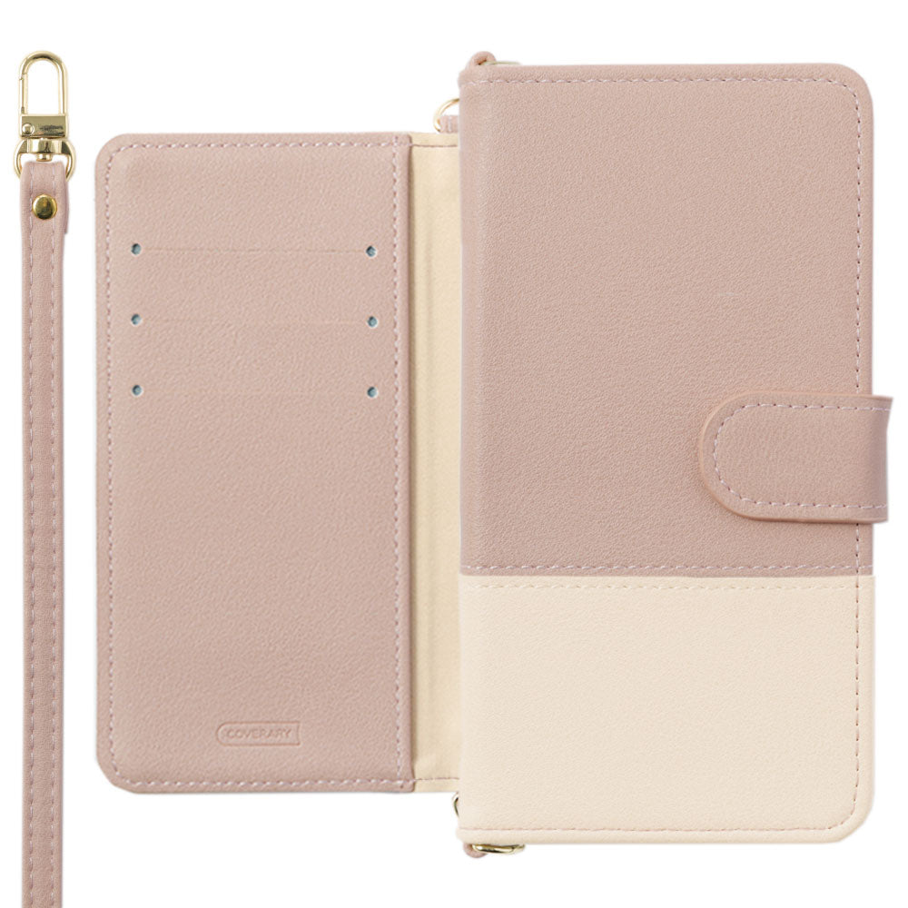 Étui portefeuille avec fonction support, bandoulière, en cuir végan bicolore avec surface terne (avec ceinture)