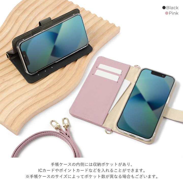 Genuine leather × canvas mixed material stand function shoulder strap included notebook-style case (with belt) for iPhone series