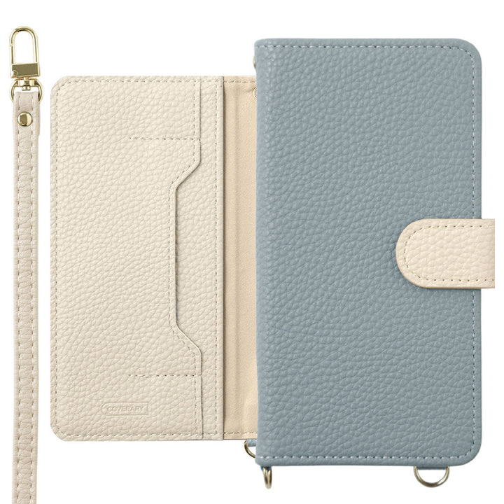 Étui portefeuille bicolore en cuir végan avec fonction support et bandoulière (avec ceinture) pour la série iPhone