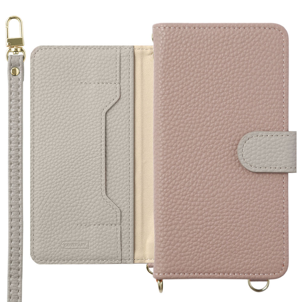 Étui portefeuille bicolore en cuir végan avec fonction support et bandoulière (avec ceinture) pour la série iPhone