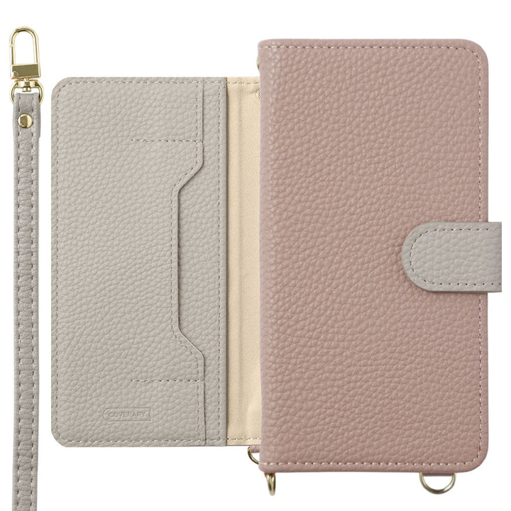 Étui portefeuille bicolore en cuir végan avec fonction support et bandoulière (avec ceinture) pour la série iPhone