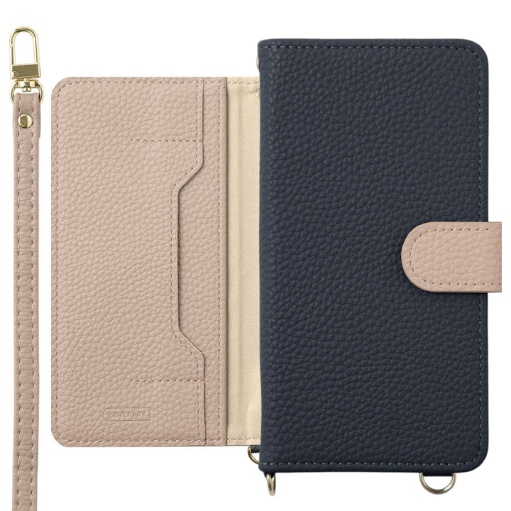 Étui portefeuille bicolore en cuir végan avec fonction support et bandoulière (avec ceinture) pour la série Google Pixel