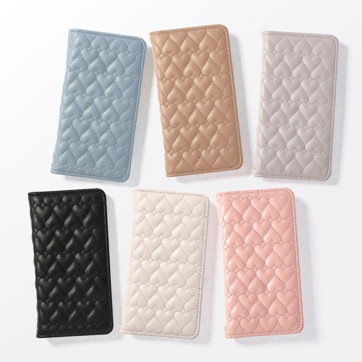 Vegan Leather Heart Quilted Mirror-Equipped Wallet Case for Xperia Series