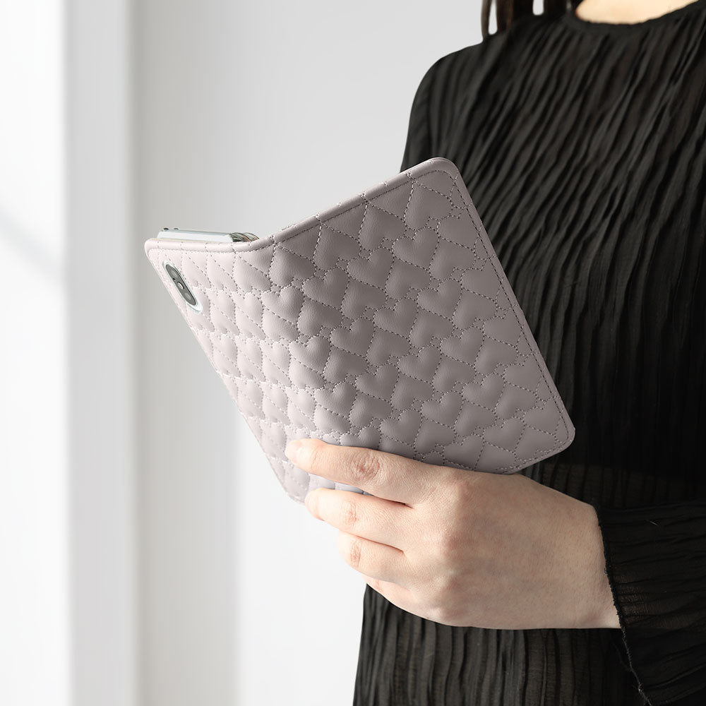 Vegan Leather Heart Quilted Mirror-Equipped Wallet Case for Xperia Series