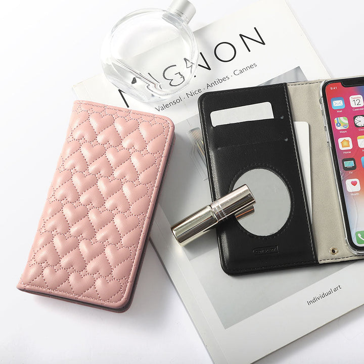 Vegan Leather Heart Quilted Mirror-Equipped Wallet Case for Xperia Series