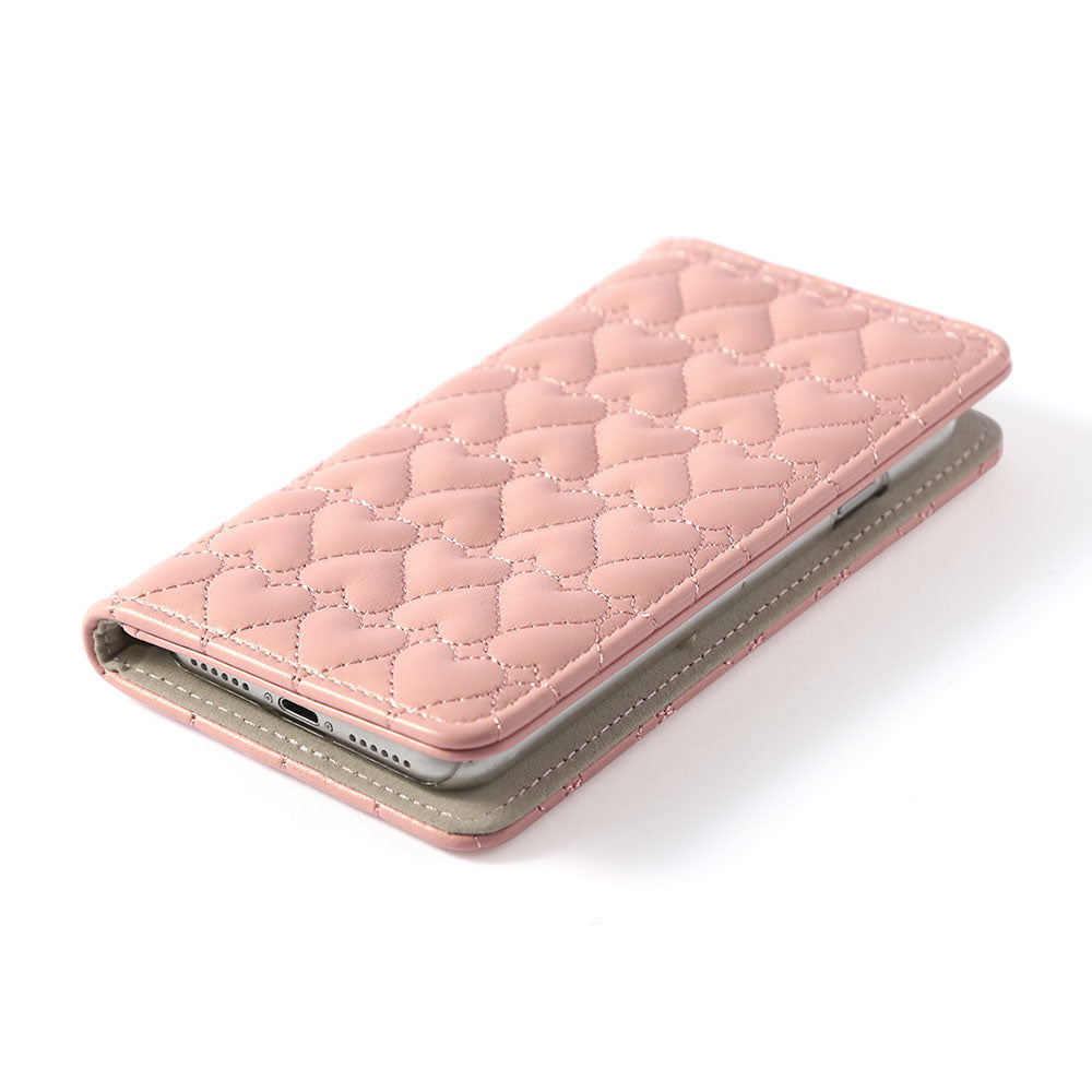 Vegan Leather Heart Quilted Mirror-Equipped Wallet Case for Xperia Series