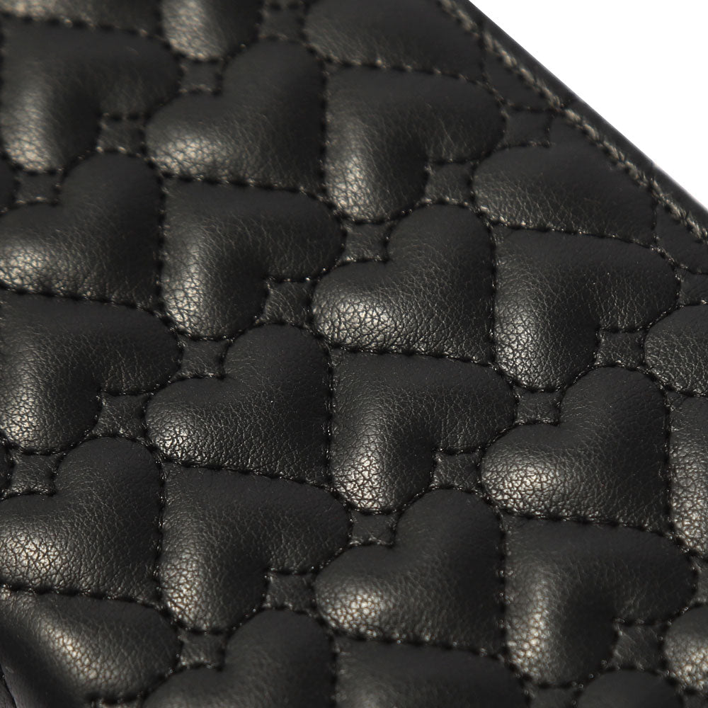 Vegan Leather Heart Quilting Gold Ribbon Decor Flip Case with Mirror for Xperia Series