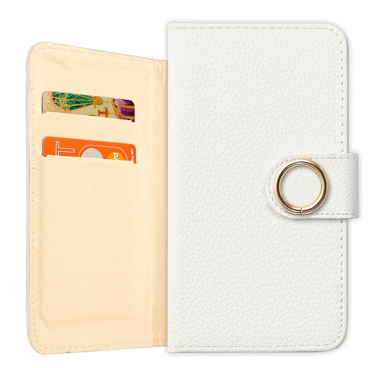 ヴィーガンレザー ベーシック レザー風 ゴールドリング 手帳型ケース（ベルトあり）