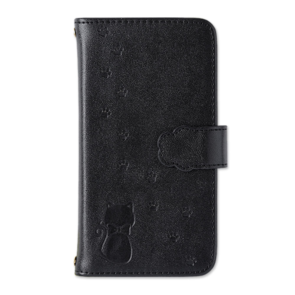 Vegan leather cat pattern embossed folio case (with belt) AQUOS series