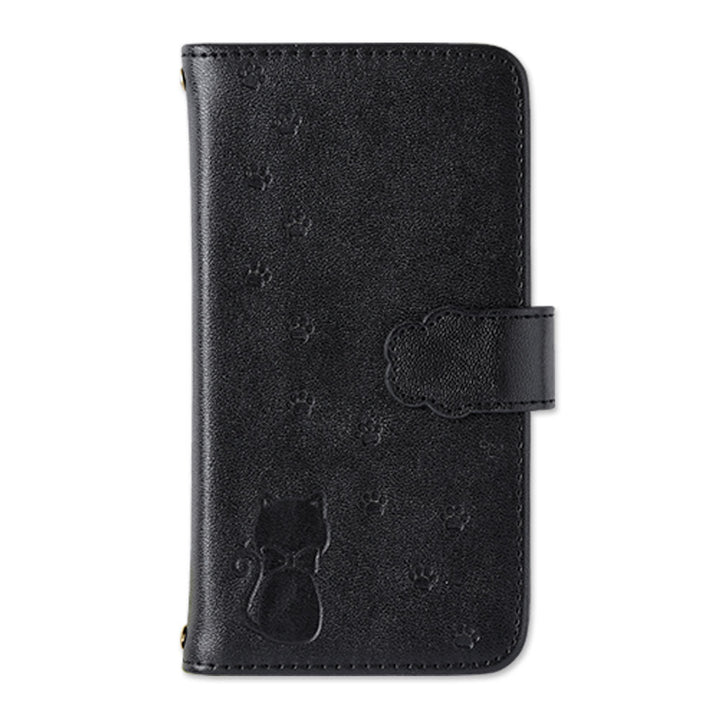 Vegan leather cat pattern embossed folio case (with belt) AQUOS series