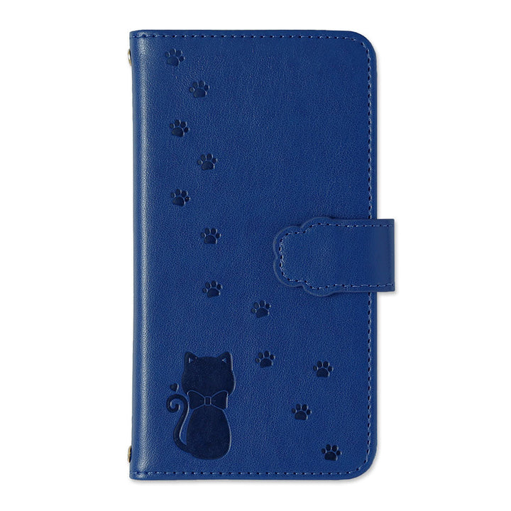 Étui portefeuille embossé en cuir végan motif chat (avec ceinture) pour la série Xperia