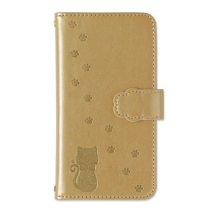 Étui portefeuille embossé en cuir végan motif chat (avec ceinture) pour la série Xperia