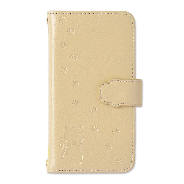 Vegan leather cat pattern embossed folio case (with belt) AQUOS series