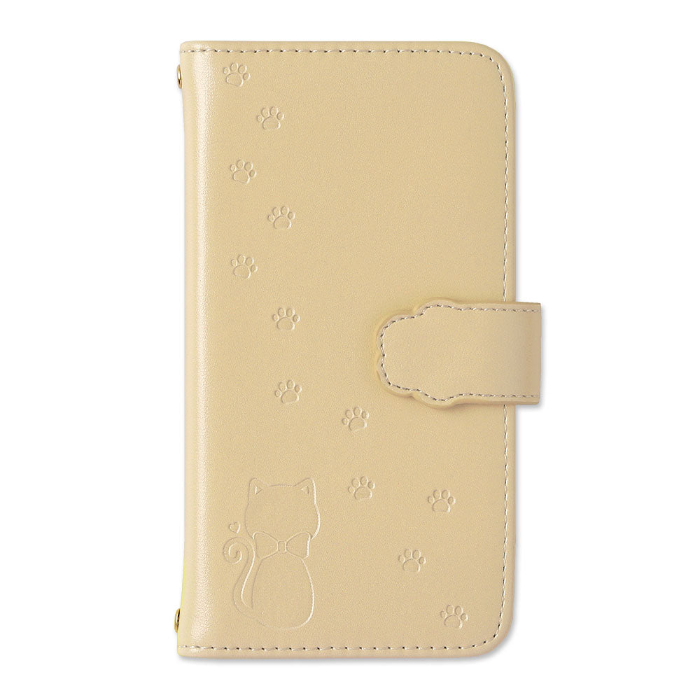 Vegan leather cat pattern embossed wallet case (with belt) for iPhone series