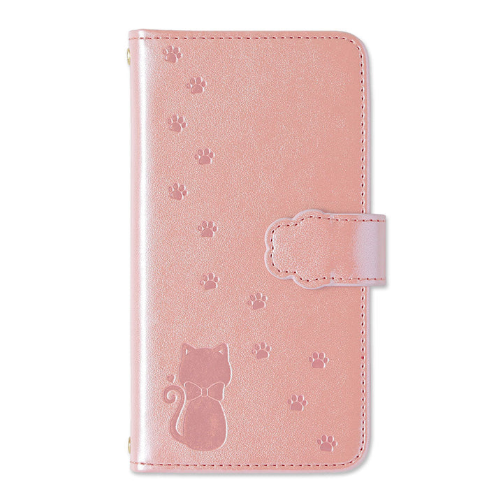 Vegan leather cat pattern embossed wallet case (with belt) for iPhone series