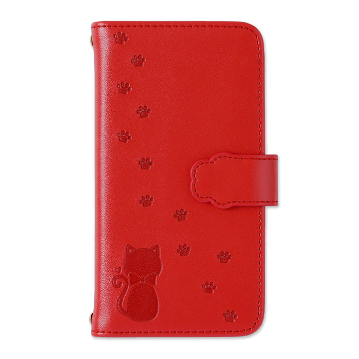 Vegan leather cat pattern embossed wallet case (with belt) for iPhone series