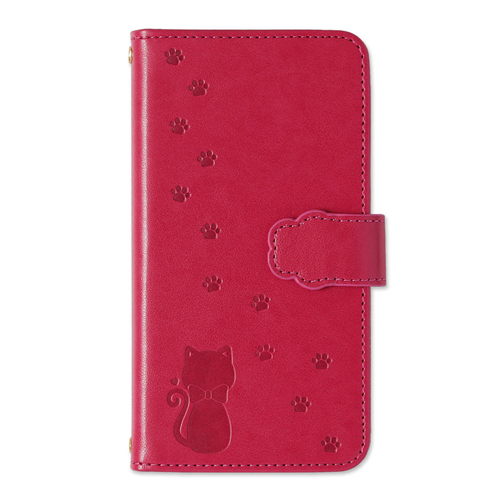 Vegan leather cat pattern embossed wallet case (with belt) for iPhone series