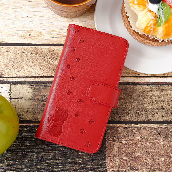 Vegan leather cat pattern embossed wallet case (with belt) for Google Pixel series