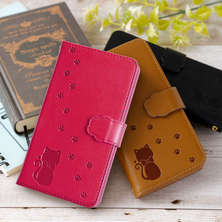 Vegan leather cat pattern embossed wallet case (with belt) for Google Pixel series