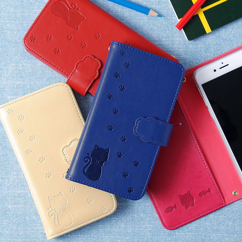 Vegan leather cat pattern embossed wallet case (with belt) for Google Pixel series