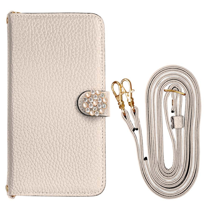 Cuir véritable 32 couleurs cuir italien grainé avec bandoulière décoration perle cristal étui portefeuille (avec ceinture) série Xperia
