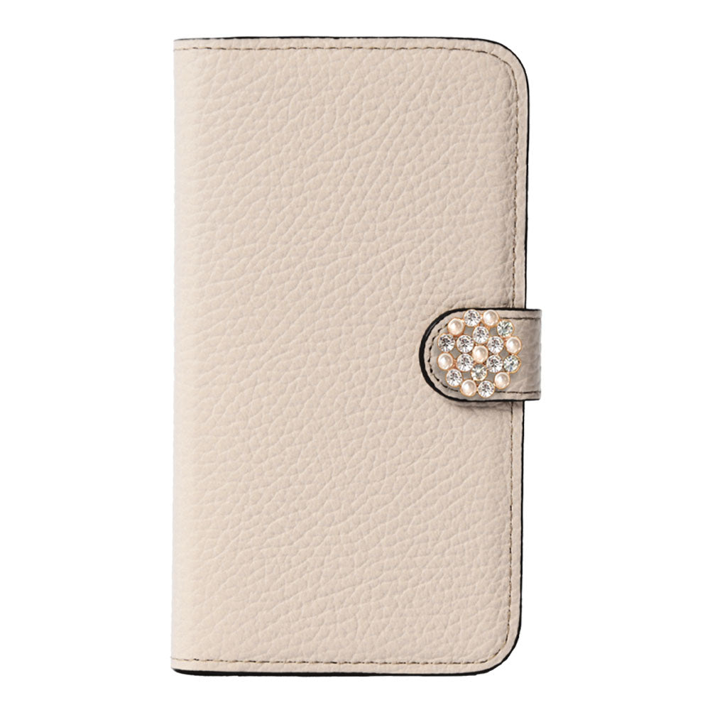 Genuine leather 32 colors Italian shrink leather crystal pearl deco notebook-style case (with belt)