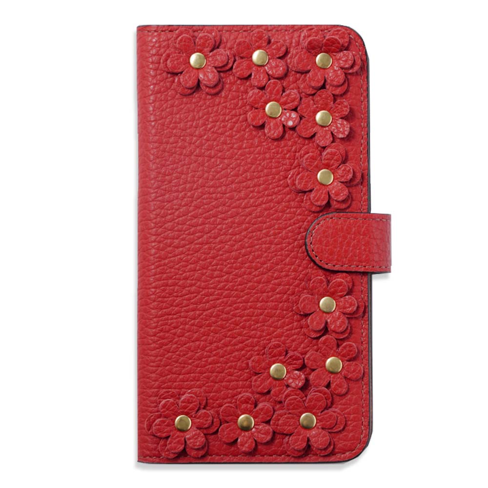 Genuine leather 32 colors Italian shrink leather flower motif notebook-style case (with belt) AQUOS series