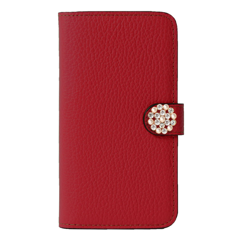 Genuine leather 32 colors Italian shrink leather crystal pearl deco notebook-style case (with belt)