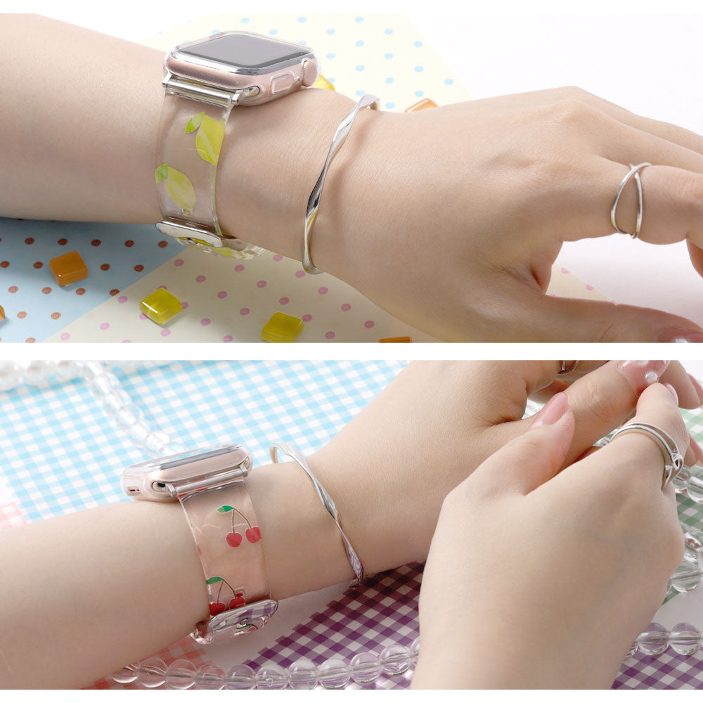 TPU クリアプリント フルーツ柄 アップルウォッチ バンド