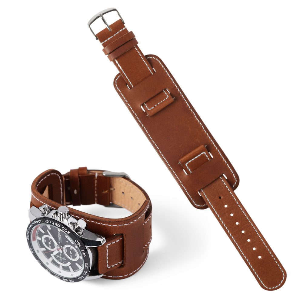 本革 栃木レザー スクエア型カフ付き スマートウォッチ 腕時計ベルト 