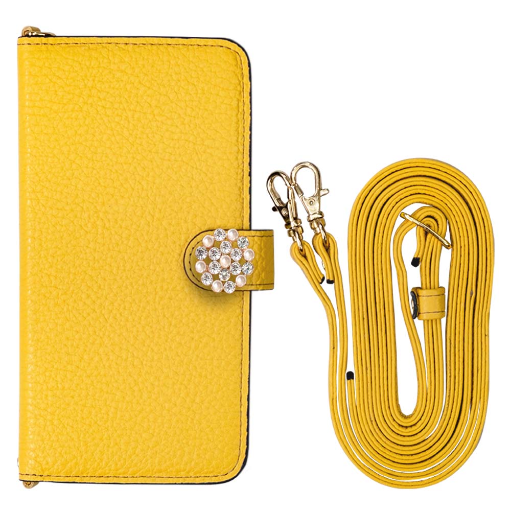 Genuine leather 32 colors Italian shrink leather with shoulder strap Crystal pearl decoration notebook-style case (with belt) AQUOS series