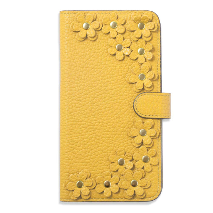 Genuine leather 32 colors Italian shrink leather flower motif notebook-style case (with belt) AQUOS series