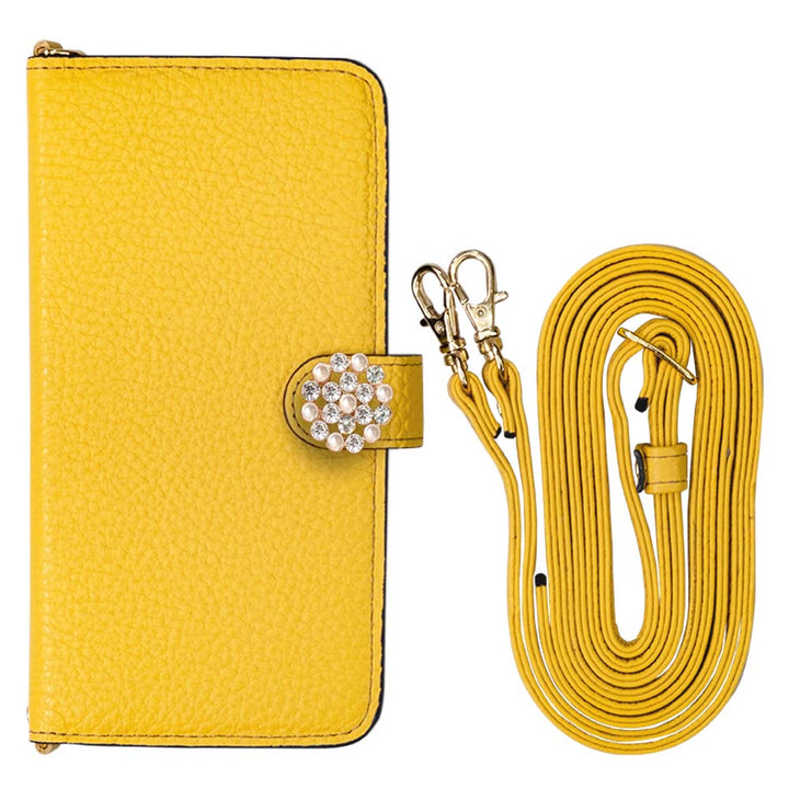 Cuir véritable 32 couleurs cuir italien grainé avec bandoulière décoration perle cristal étui portefeuille (avec ceinture) série Xperia