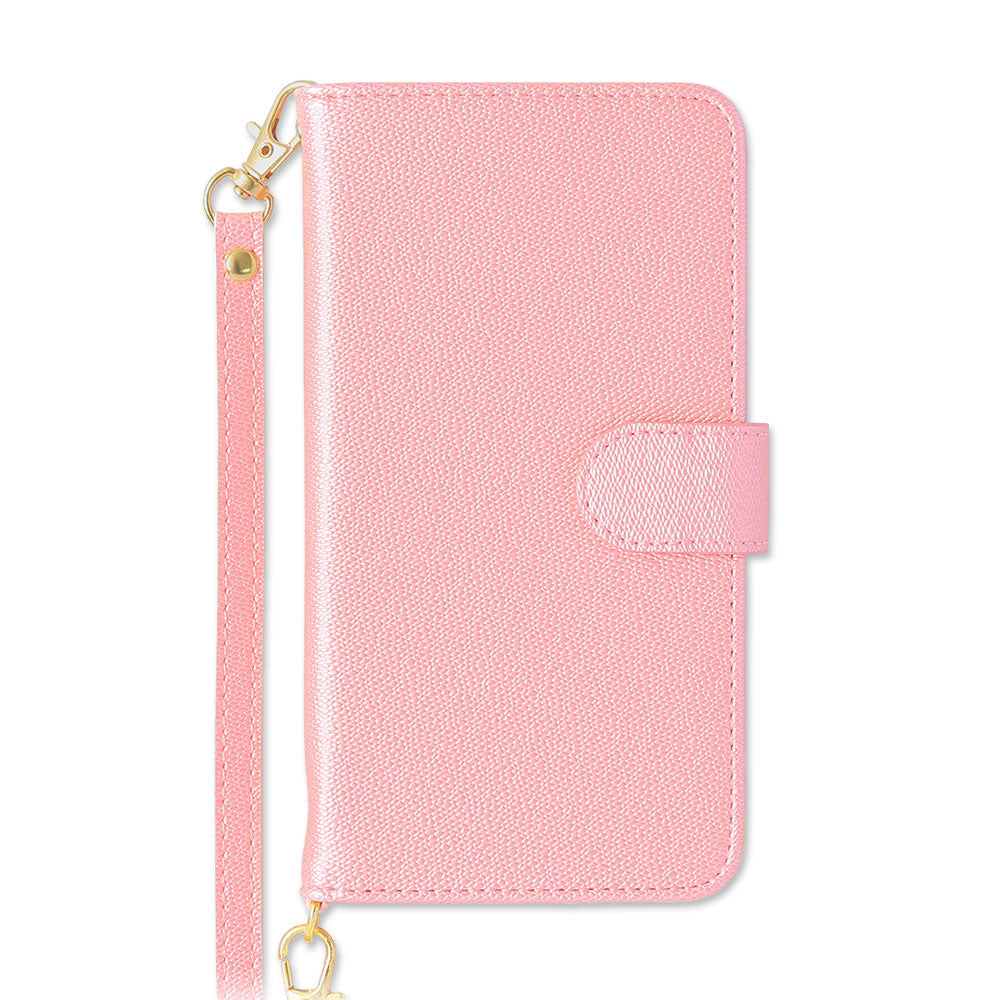 Vegan leather pearl color strap-attached folio case Galaxy series