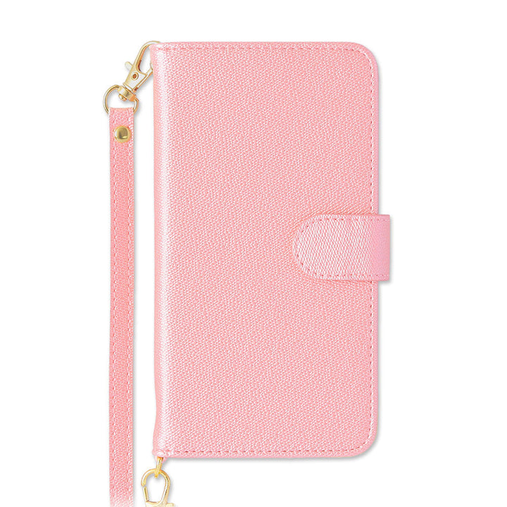 Vegan leather pearl color strap-attached folio case Galaxy series
