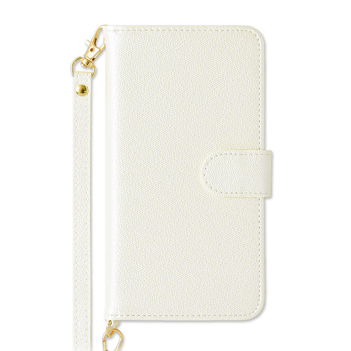 Vegan leather pearl color strap-attached folio case Galaxy series