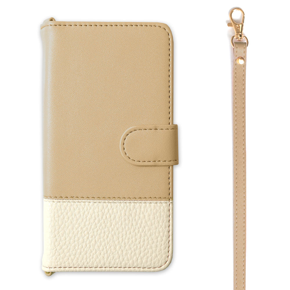 Vegan leather bicolor strap-attached folio case for Google Pixel series (with belt)