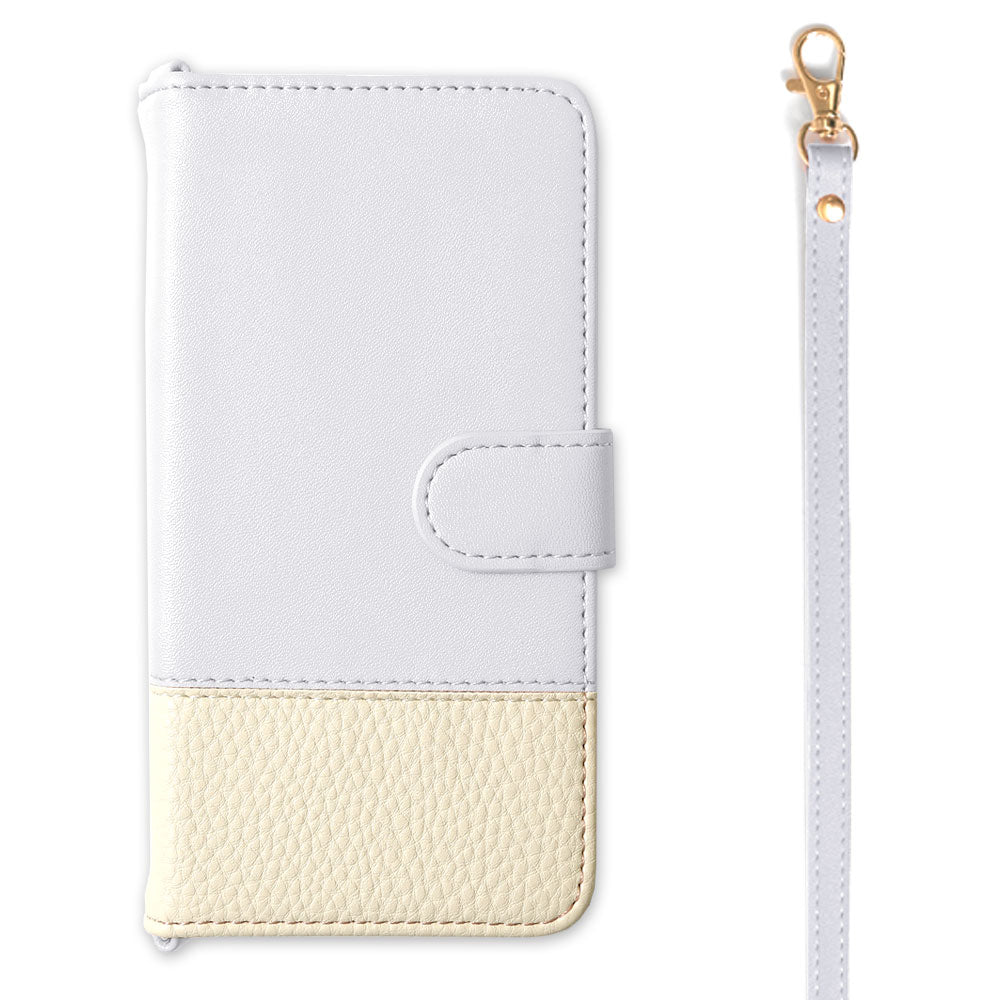 Étui portefeuille bicolore en cuir végan avec sangle (avec ceinture)