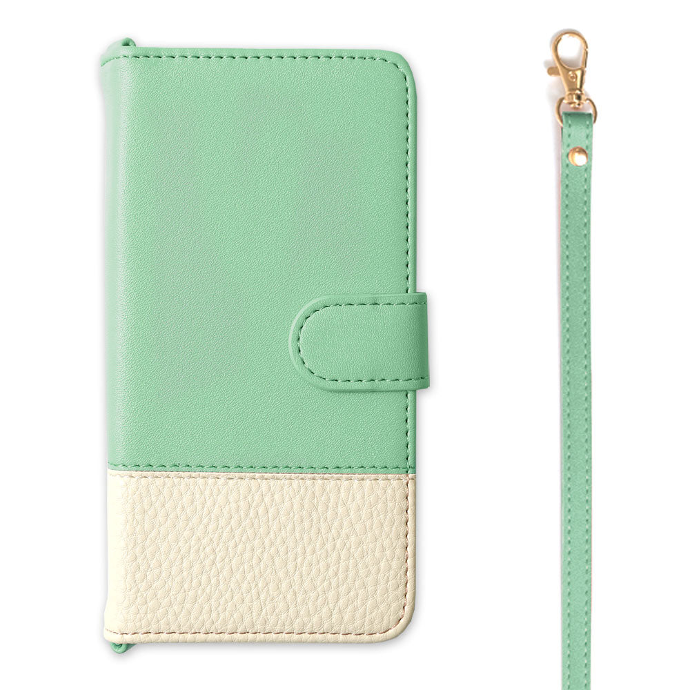 Étui portefeuille bicolore en cuir végan avec sangle (avec ceinture)