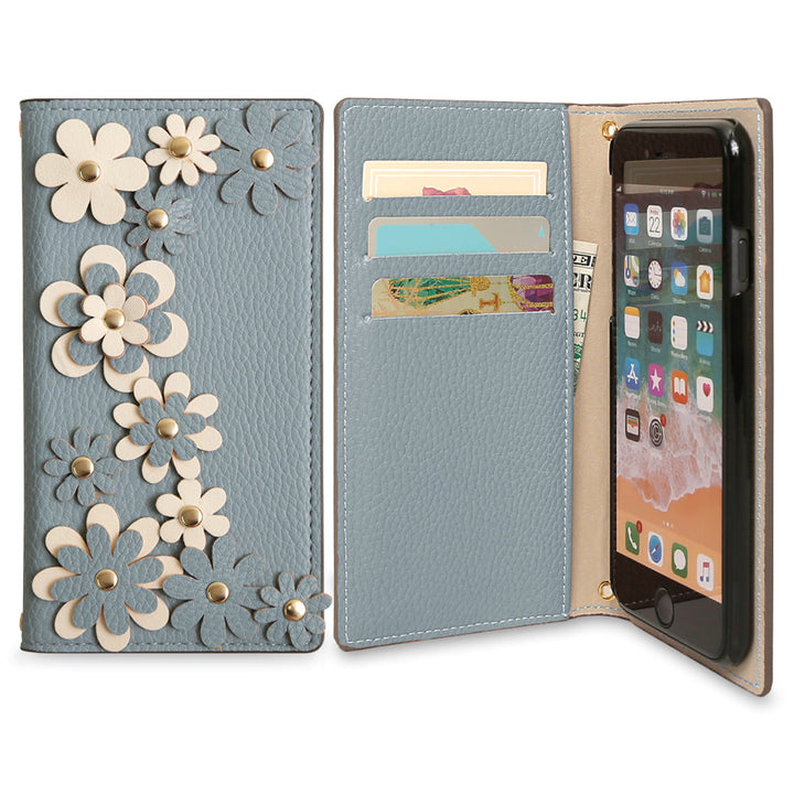 Vegan leather smoky color flower motif notebook-style case
