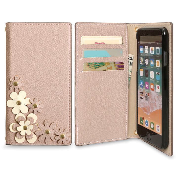 Vegan leather smoky color flower motif notebook-style case
