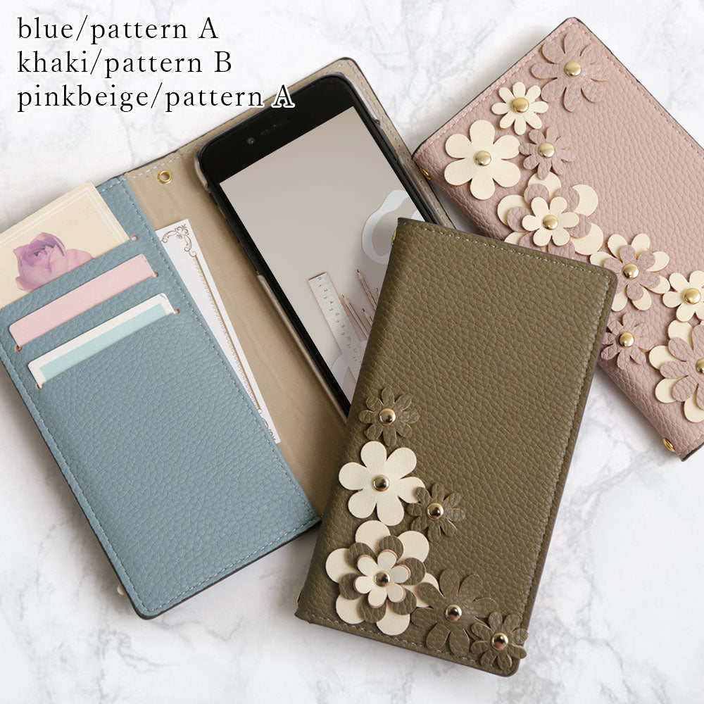 Vegan leather smoky color flower motif notebook-style case