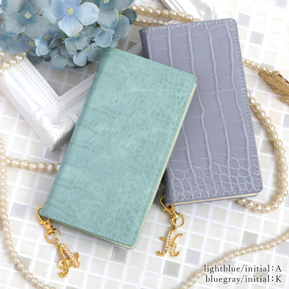 Vegan leather crocodile pattern pastel initial deco notebook-style case