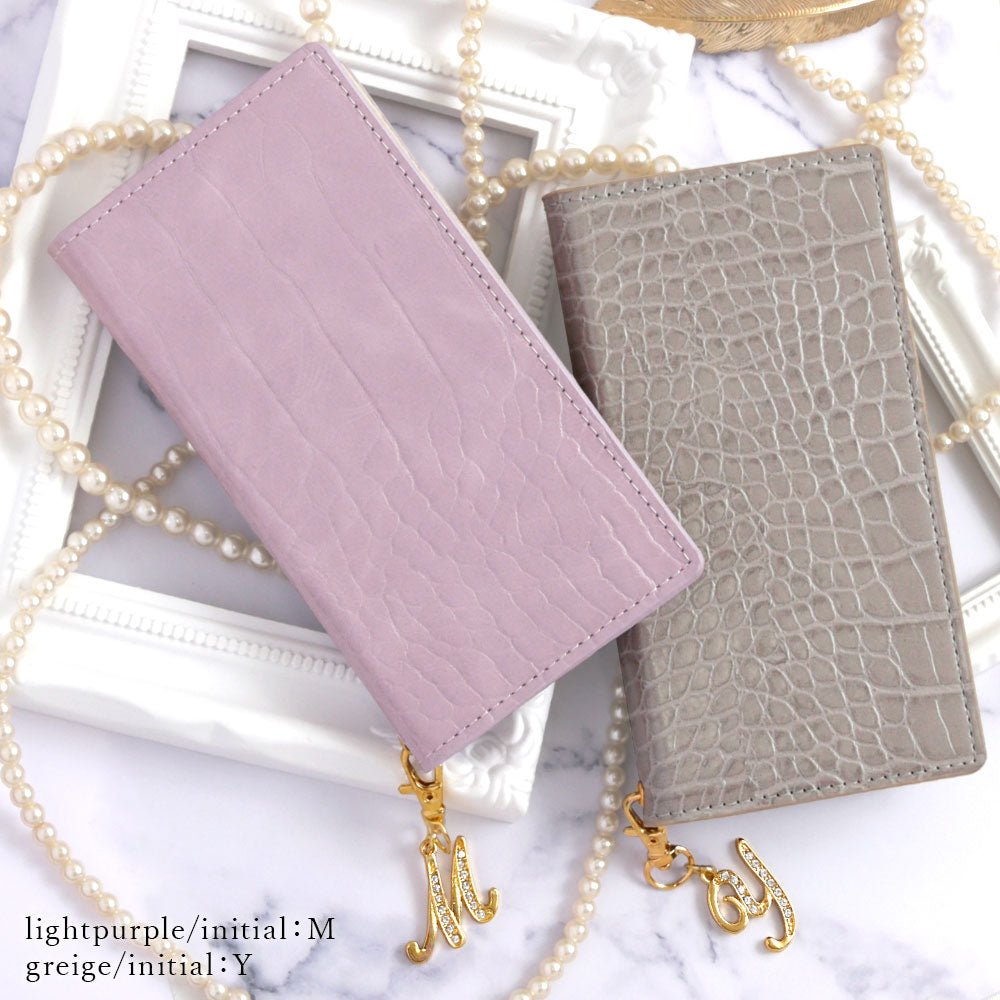 Vegan leather crocodile pattern pastel initial deco notebook-style case