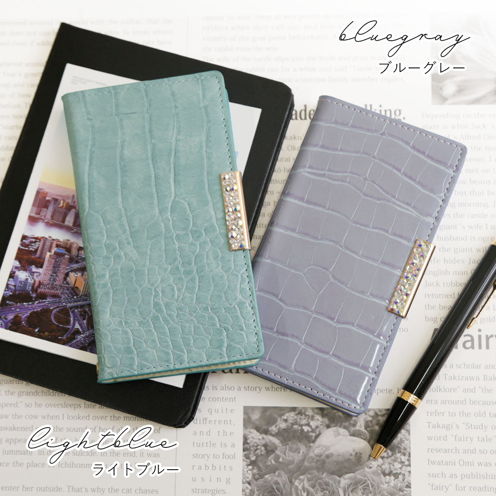 Vegan leather crocodile pattern pastel stone frame deco wallet case ...