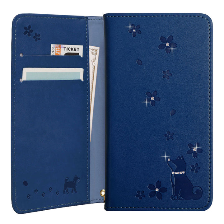 Vegan leather dog pattern embossed stone deco wallet case