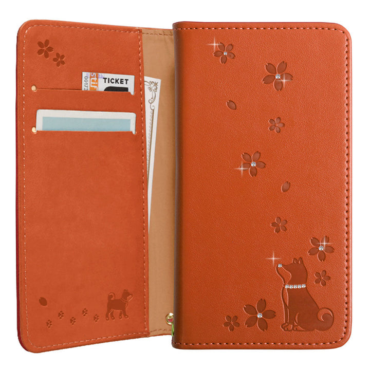 Vegan leather dog pattern embossed stone deco wallet case