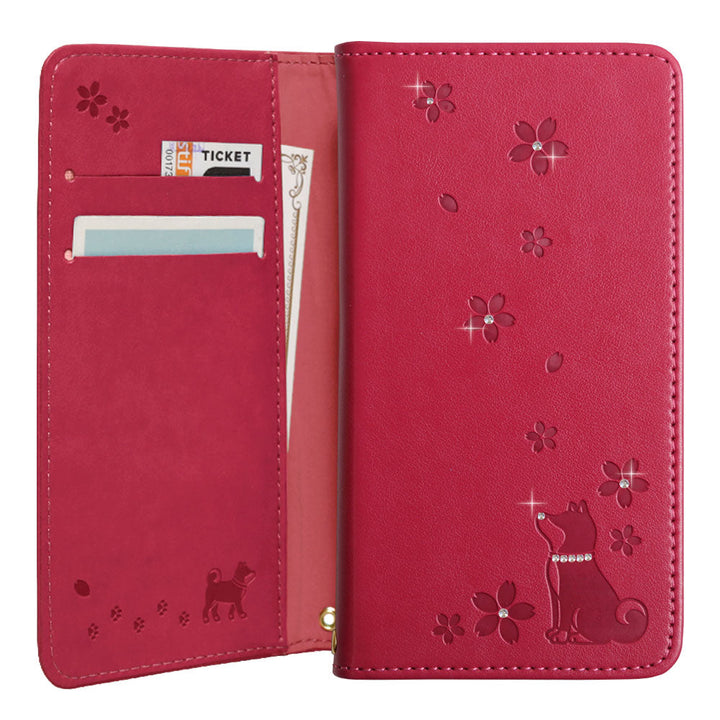 Vegan leather dog pattern embossed stone deco wallet case